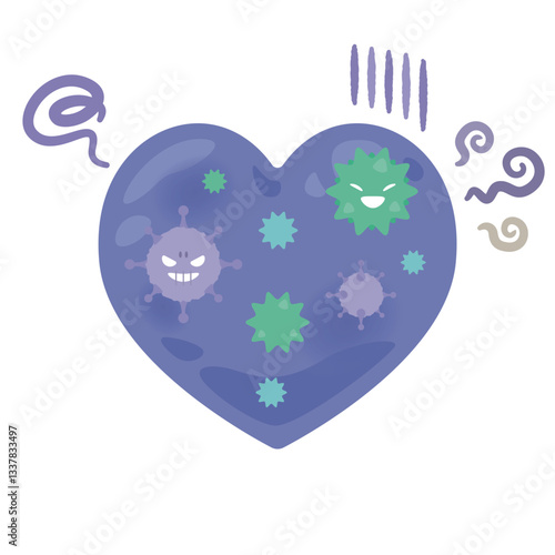 ストレスで一杯になり疲れた心のイラスト