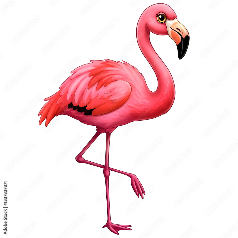 Obraz premium pink flamingo isolated on transparent background, cartoon flamingo PNG image