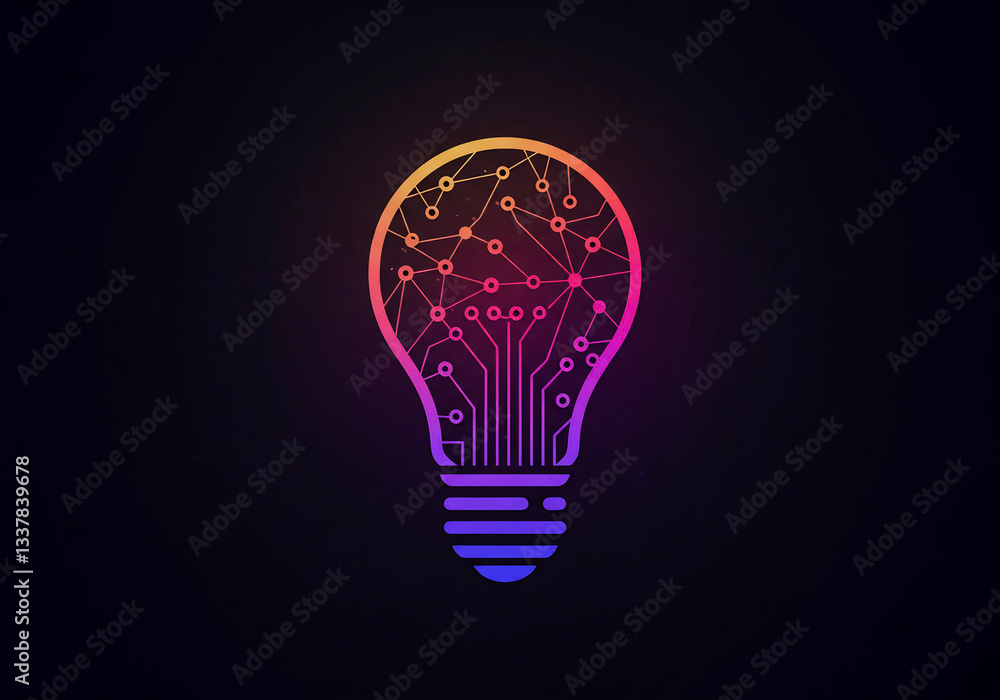 Abstract Pixel Art Lightbulb with Circuit Design Glowing in Dark Background Abstract Pixel Art Lightbulb with Circuit Design Glowing in Dark Background