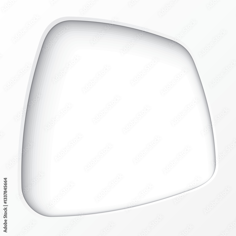 Abstract blank white 3D rounded trapezium frame paper cut style square background graphic illustration. Abstract blank white 3D rounded trapezium frame paper cut style square background graphic illustration.