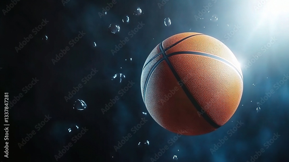 High-Resolution 3D Illustration of a Floating Basketball in Space High-Resolution 3D Illustration of a Floating Basketball in Space