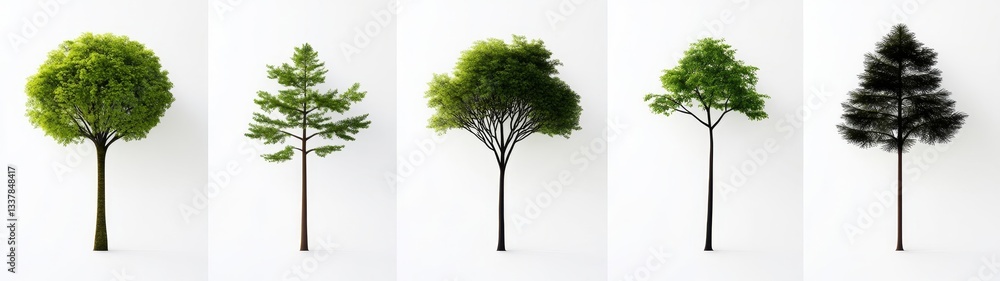 Obraz premium Various Tree Designs on White Background for Nature and Landscape