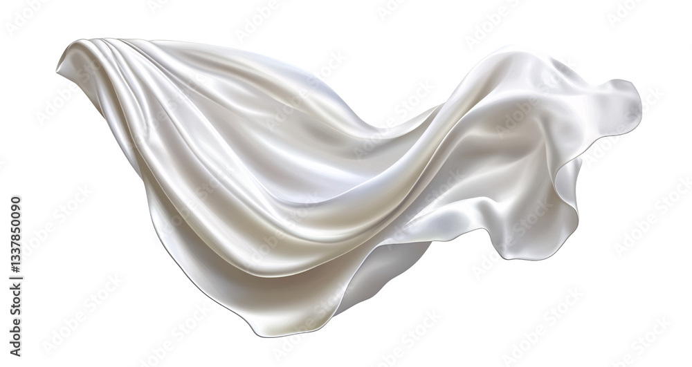 Flowing White Fabric Draped Elegantly in a Graceful Mid-Air Wave. Flowing White Fabric Draped Elegantly in a Graceful Mid-Air Wave.