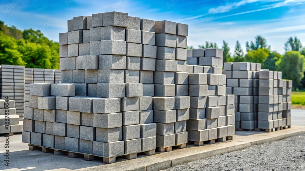 Stacked Cement Blocks Ready for Wall Construction - Building Material Stock Photo Stacked Cement Blocks Ready for Wall Construction - Building Material Stock Photo