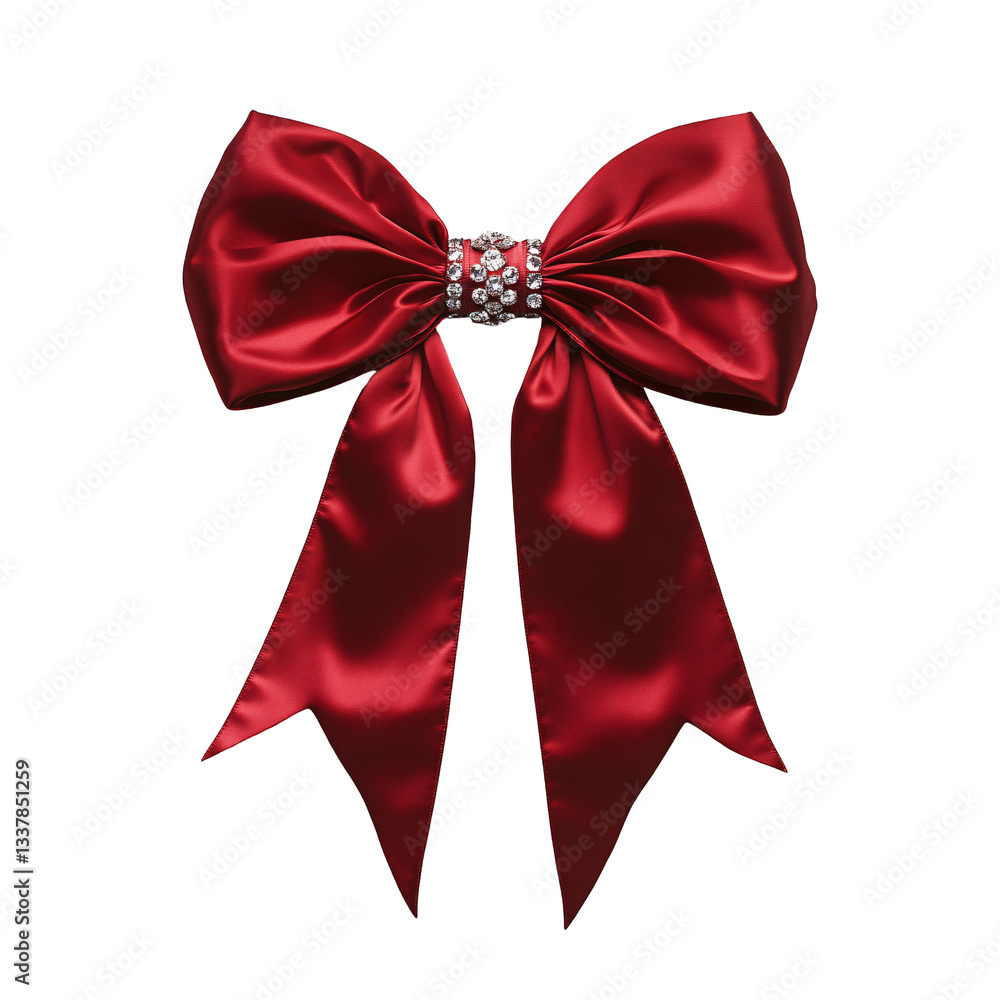 Luxurious Red Satin Bow with Elegant Gemstone Centerpiece Design. Luxurious Red Satin Bow with Elegant Gemstone Centerpiece Design.