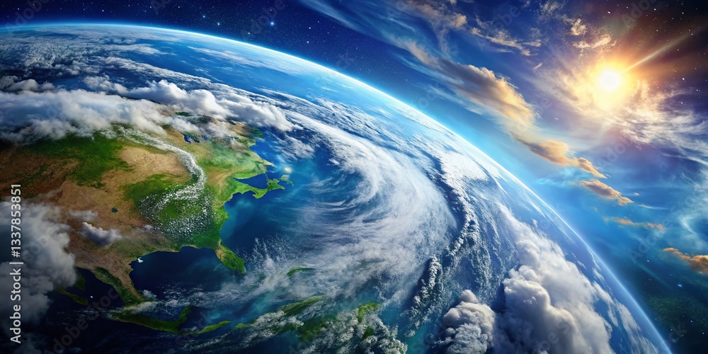 Fototapeta premium Stunning Earth From Space: Blue Marble View with Copy Space for Text