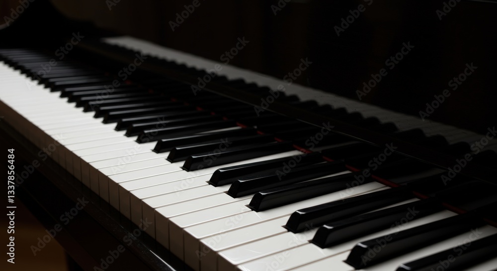 Grand piano keyboard for classic music recording. Musical keys equipment, white and black keys for classical concert and piano music school performance. Grand piano keyboard for classic music recording. Musical keys equipment, white and black keys for classical concert and piano music school performance.