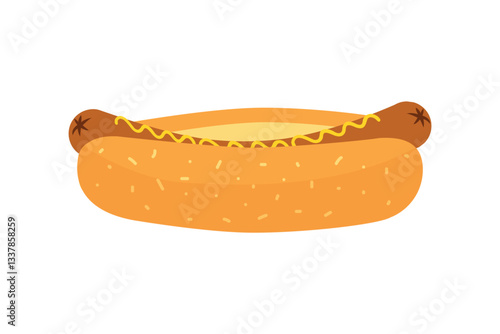 hot dog with mustard isolated, flat vector illustration, fast food for poster, menus, brochure, web design