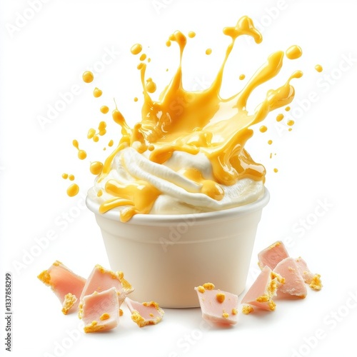 Ham splashing, mayonnaise, isolate on white background. cutout png.