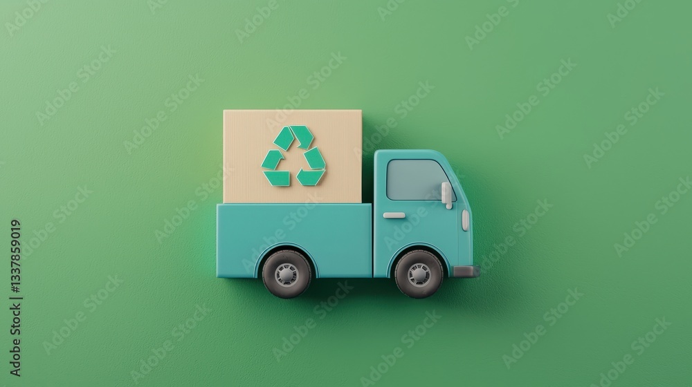 Recycling truck with recycle symbol on green background. Concept of ecology, environment, and sustainability. Recycling truck with recycle symbol on green background. Concept of ecology, environment, and sustainability.