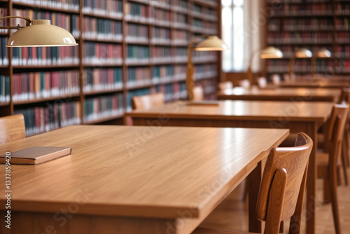 Wallpaper Mural Quiet library study area with wooden tables and desk lamps feels peaceful Torontodigital.ca