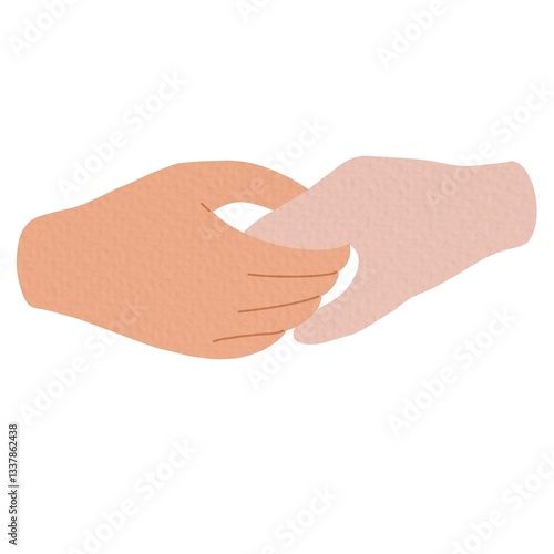 Reconciliation concept. Cupid couple reconciles, holding hands on white background.