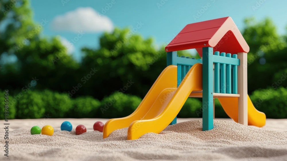 custom made wallpaper toronto digitalColorful playground slide with balls on sand. Playtime fun for kids in a park setting.