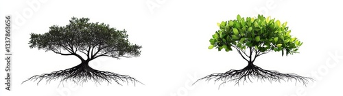 Wallpaper Mural Contrast of Leafy Green Tree and Bare Black Tree Silhouette Torontodigital.ca