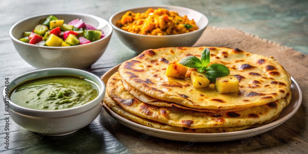 Minimalist Paratha Photography: Delicious Aloo Bhaji & Green Chutney Minimalist Paratha Photography: Delicious Aloo Bhaji & Green Chutney