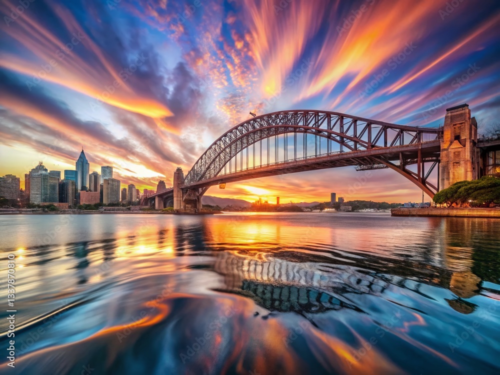 Naklejka premium Surreal Sydney Harbour Bridge Panorama: Dreamlike Australian Landscape