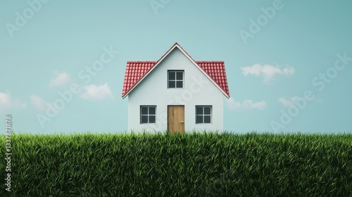 Wallpaper Mural House on green grass against a blue sky. Concept for real estate, home ownership, and property investment. Torontodigital.ca