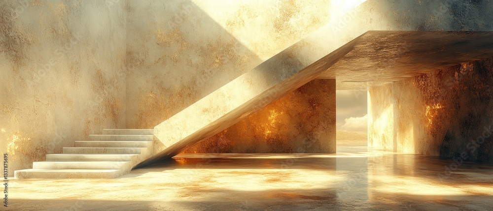 Obraz premium Golden Hour Concrete Architecture: Staircase to Sunlight