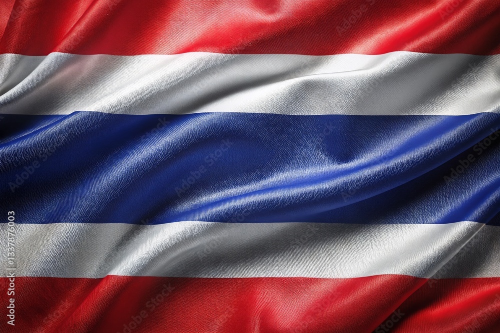Fototapeta premium Thailand Flag: Vibrant Red, White, and Blue Stripes on Fabric Background