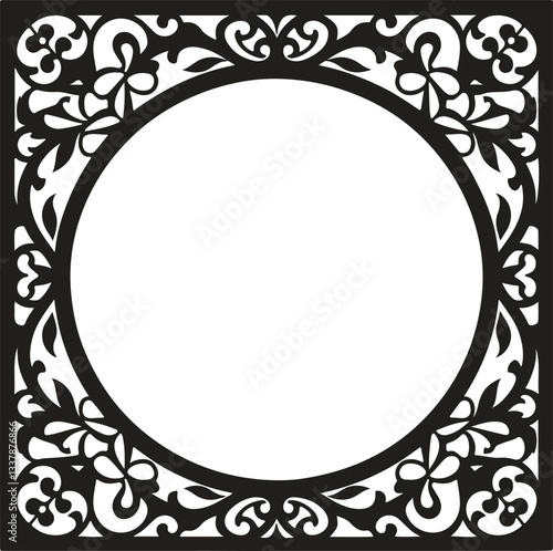 Decorative floral pattern laser cut frame  design vector illustration