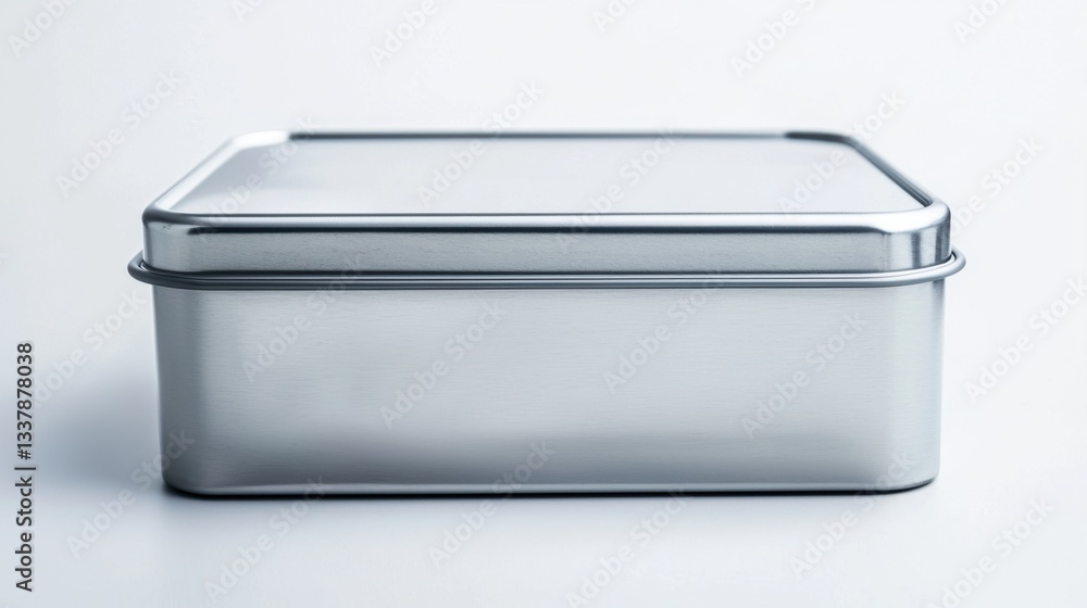 Metallic Storage Container with Lid on a Simple Background Metallic Storage Container with Lid on a Simple Background