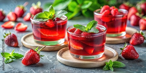Wallpaper Mural Vegan Agar-Agar Berry Jelly Dessert: Summer Recipe with Strawberry & Mint Garnish Torontodigital.ca