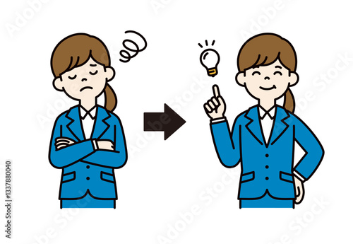 困ったを安心に変える、就活中の女性のベクターイラスト素材＿線幅の編集可能＿カラー