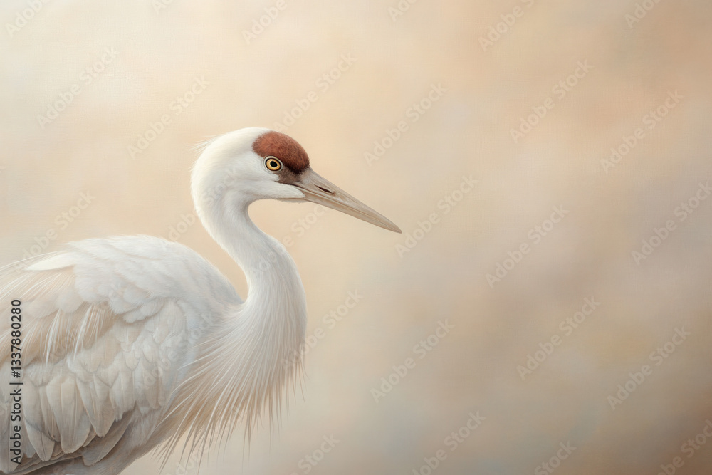 Obraz premium Elegant white crane portrait tranquil setting wildlife photography soft background close-up view nature's beauty