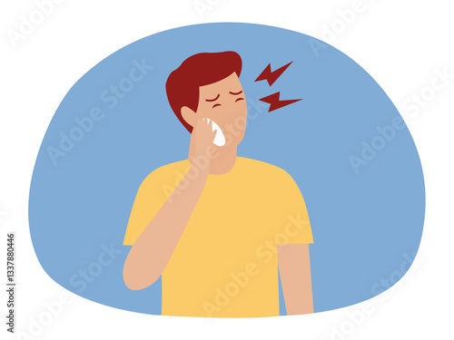 Man suffers from a toothache. Vector illustration in flat style.