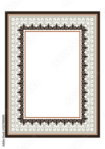 Rectangular Vertical Islamic Asian Kazakh national ornament ornament frames. Abstract Asian elements of the national pattern of the ancient nomads of the Kazakh, Kyrgyz, Mongol, Uzbek. A4 format