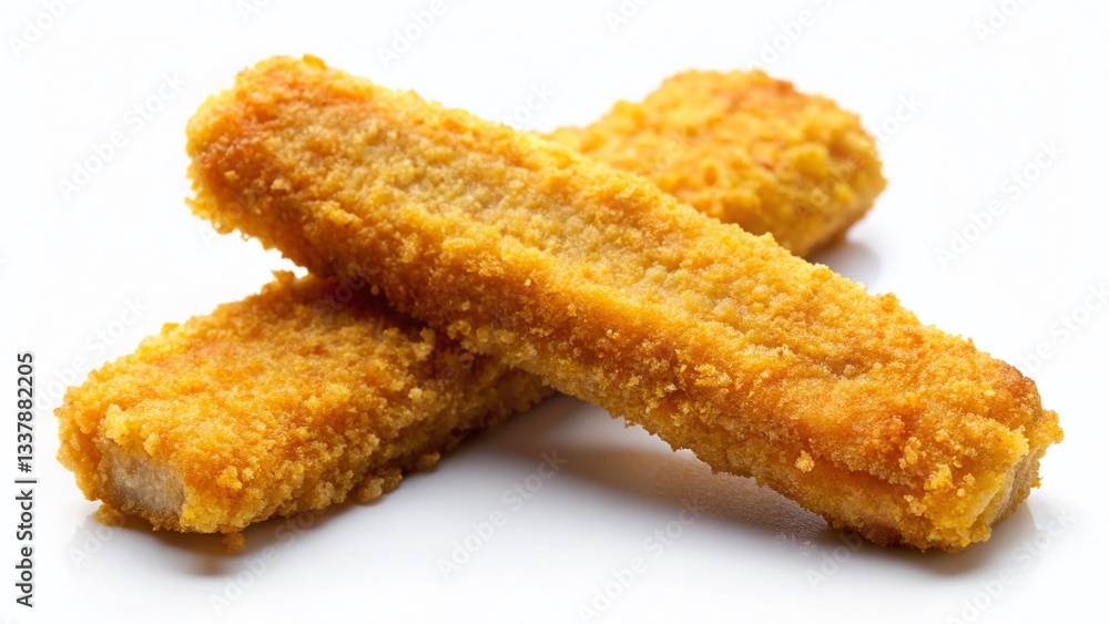 Two Crispy Breaded Fish Sticks, Isolated on White Background - High-Resolution Stock Photo Two Crispy Breaded Fish Sticks, Isolated on White Background - High-Resolution Stock Photo