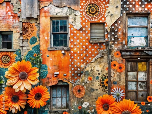 Urban Exploration: Orange Floral & Polka Dot Collage Photography