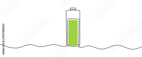 Continuous one line drawing of battery charging vector illustration Editable stroke