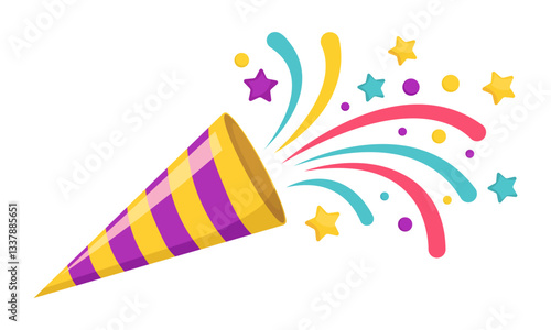 Confetti popper color icon, vector sign, linear style pictogram isolated on white. Symbol, logo illustration.