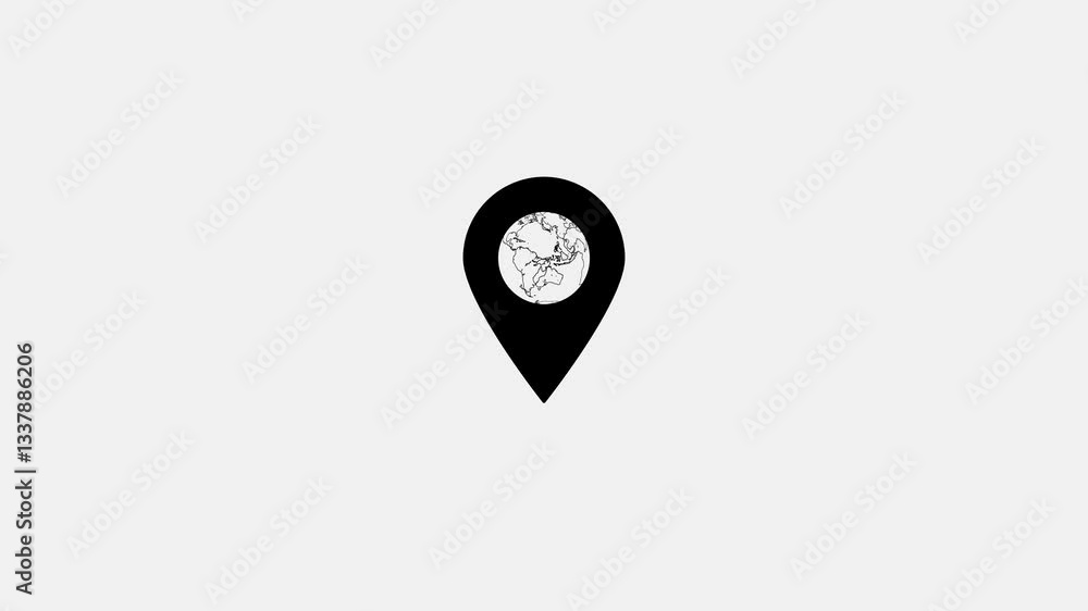 Video Stock Map pointer with pin icon animated on black world map ...