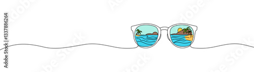 Continuous single drawn one line drawing of sunglasses. Summer or travel concept. Hand drawn Editable stroke vector illustration.