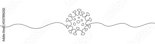 Continuous one line drawing virus sign. Hand drawn Editable stroke vector