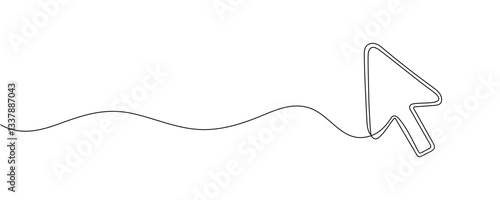 Continuous drawing of cursor arrow. One line icon of cursor arrow. One line drawing background. Vector illustration. Editable stroke
