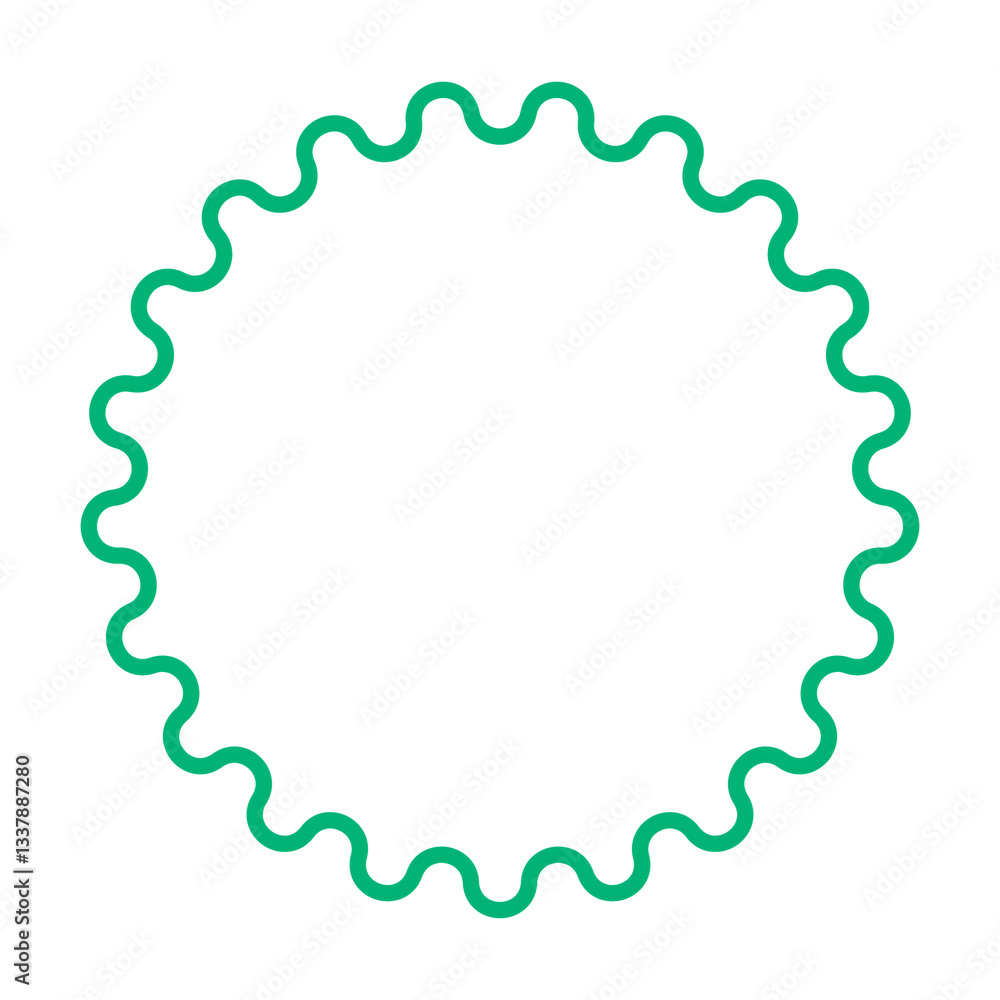 The image displays a circular design with a wavy edge in green, on a solid black backdrop. The image displays a circular design with a wavy edge in green, on a solid black backdrop.