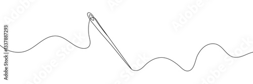 Needle icon line continuous drawing vector. One line Needle icon vector background. Sewing needle icon. Editable stroke