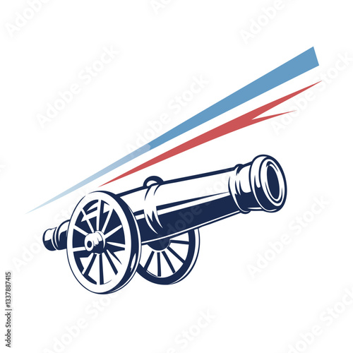 Vintage old cannon isolated on transparent background with metal wheels and antique design