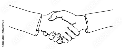 Continuous line drawing of handshake. Handshaking of business partners drawn by one single line. Vector illustration. Editable stroke