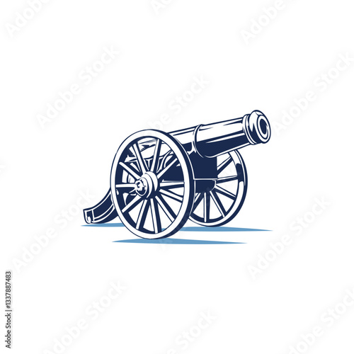 Vector illustration of a retro rocket engine with a red metal cannon and 3D equipment isolated on a transparent background