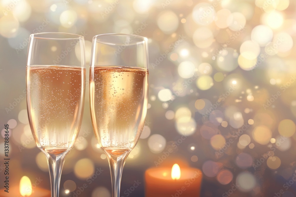 A romantic evening setting with two wine glasses clinking in candlelight, against a soft bokeh background. A romantic evening setting with two wine glasses clinking in candlelight, against a soft bokeh background.
