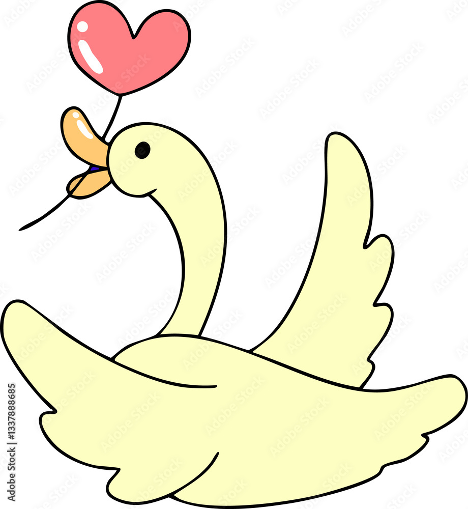 Obraz premium cute duck, flowers, hearts, love valentine, hand drawn