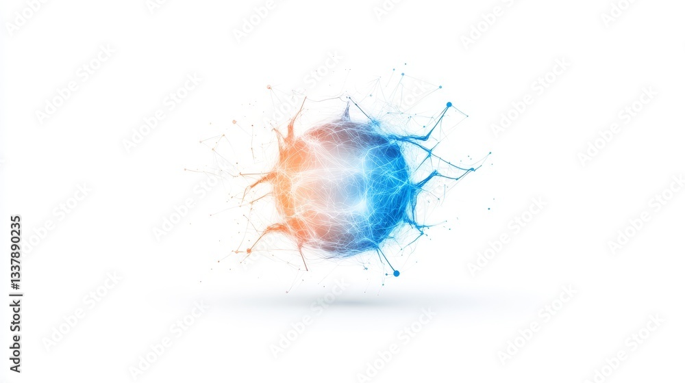 Abstract digital sphere with blue and orange glowing connections Abstract digital sphere with blue and orange glowing connections