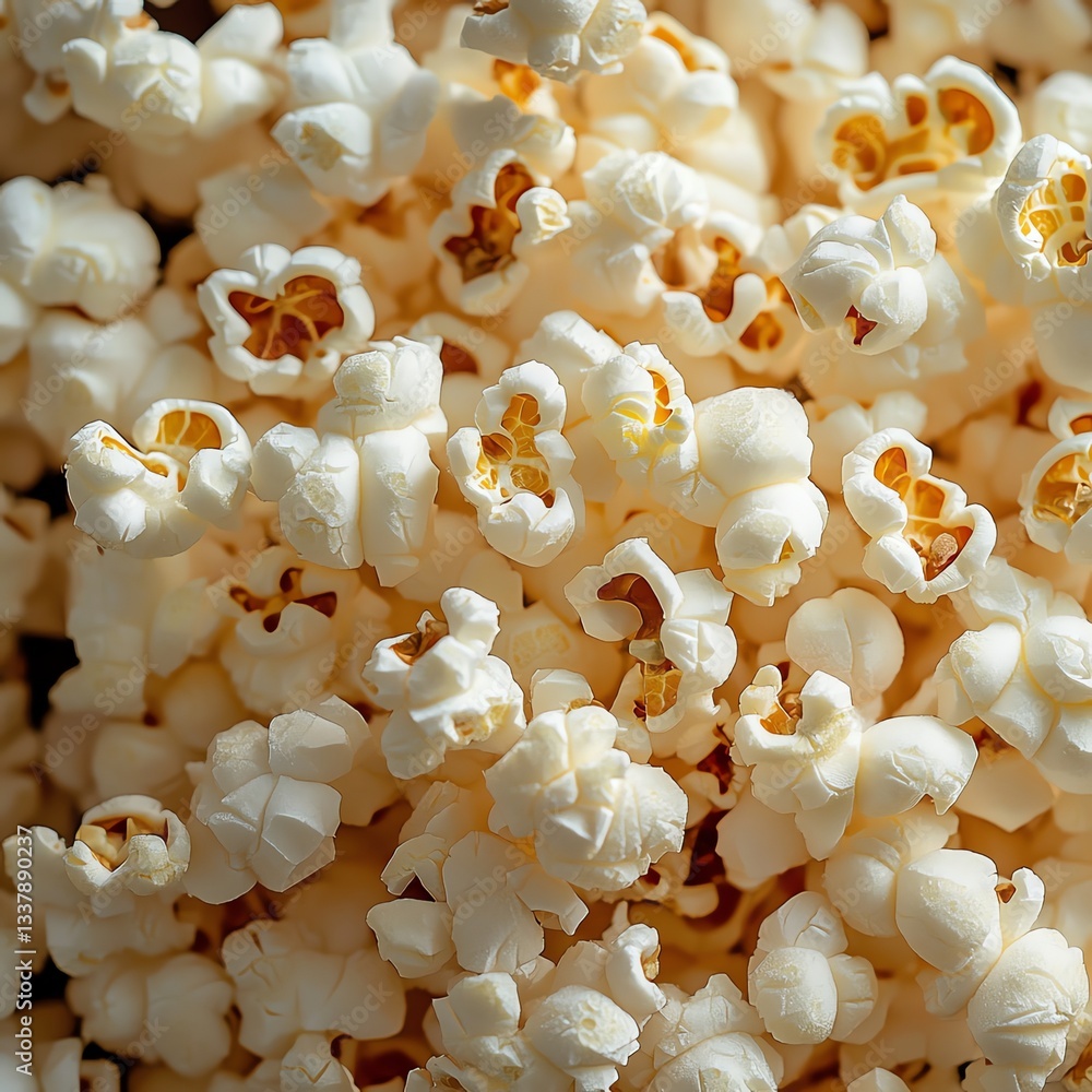 Close-up of Fluffy White Popcorn Freshly Popped for Movie Night Close-up of Fluffy White Popcorn Freshly Popped for Movie Night