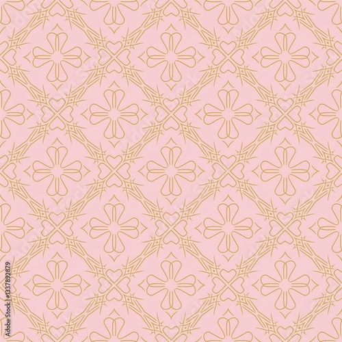 Gold modern minimal floral geometric seamless pattern. Simple vector gold and pink abstract