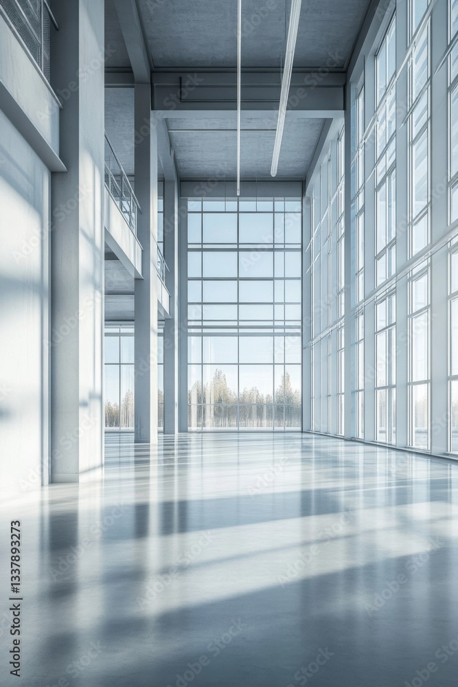 Fototapeta premium Modern Architecture: Spacious Interior with Expansive Windows