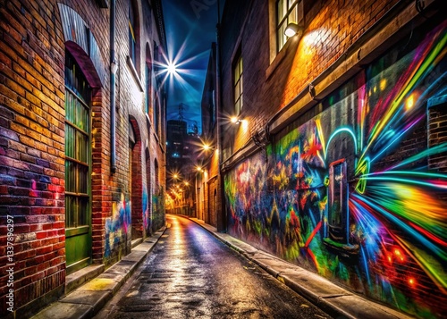 Vibrant Graffiti Alleyway: Long Exposure Urban Photography
